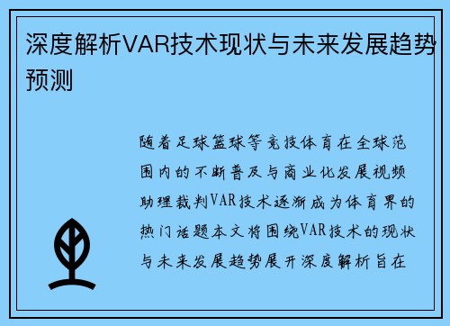 深度解析VAR技术现状与未来发展趋势预测